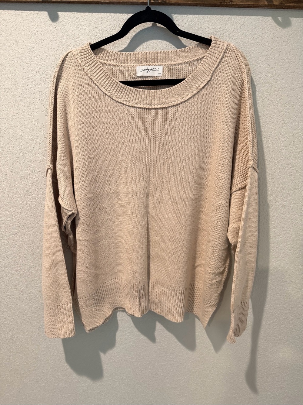 CJLA Carly Jean Los Angeles Beige Scoopneck Knit Sweater